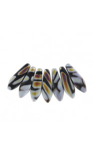 Czech Glass Daggers beads 5x16mm Jet marea stripes matted 23980-2807V